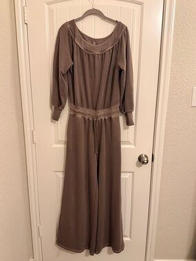 NWT Free People Movement Taupe Wide-Leg Jumpsuit